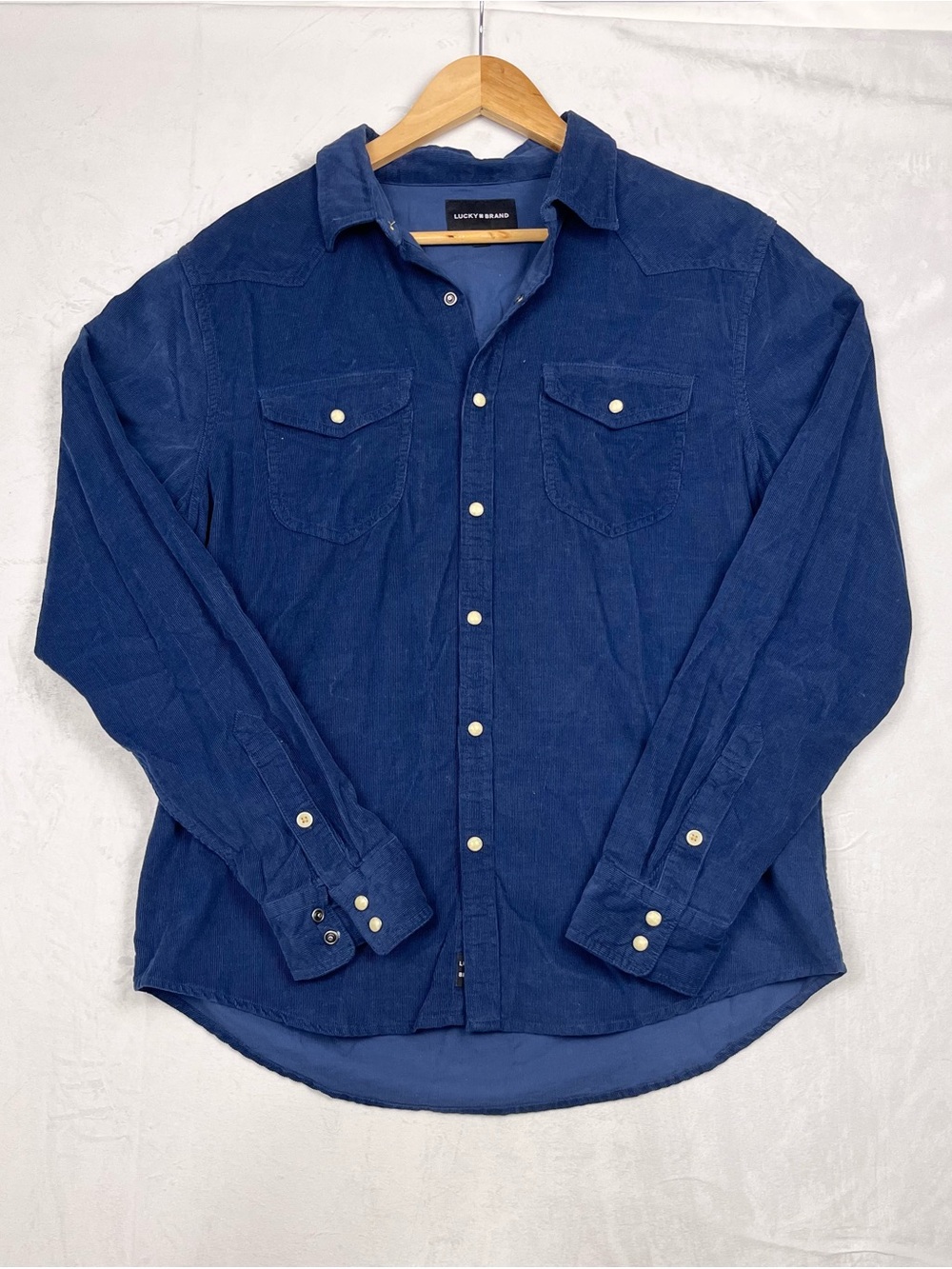 Lucky Brand Corduroy Western Snap Button Shirt Blue Long Sleeve Size Medium